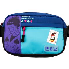 a blue and purple fanny bag with an image of superman on it