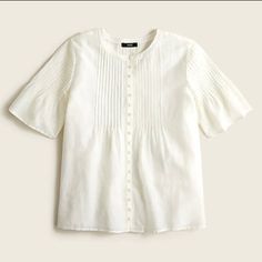 Brand New J. Crew Top, Tags Still Attached! Silk Cotton Blend. Very Light, Airy And Pretty Blouse. Please Ask Any Questions Or For More Photos! Cream/Ivory/Off-White Color! Chic Pleated Cotton Top, White Pleated Tops For Summer, Summer Daywear Tops With Pintucks, Feminine Pintucks Top For Summer, Feminine Pintuck Top For Summer, Summer Pintuck Short Sleeve Tops, Feminine Summer Top With Pintucks, Feminine Summer Tops With Pintucks, Summer Pleated Tops For Daywear