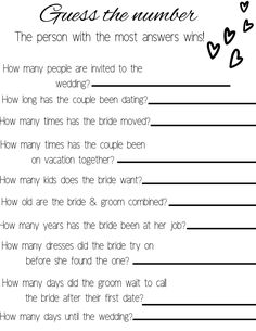 a printable wedding game for the bride and groom to complete out their question cards