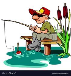 a man sitting on a bench fishing