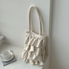 UAKISS - Large Capacity Shoulder Bag Women Luxury Solid Color Women's Luxury Sweet Fashion Underarm Bag Niche Ruffled Shoulder Bucket Bag Sweet Fashion, Underarm Bag, Leather Bucket Bag, Sweet Style, Bag Women, White Bag, Shoulder Bag Women, No Frills, Luxury Branding