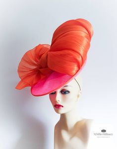 A Bright Pink and Orange Fascinator / Hatinator / Hat / Saucer - Etsy Handmade Red Party Hat, Orange Fitted Headpiece For Kentucky Derby, Adjustable Orange Mini Hats For Party, Orange Fascinator For Spring Races, Orange Headpiece For Kentucky Derby Races, Orange Spring Fascinator For Races, Orange Party Hat Headpiece, Orange Headpieces For Kentucky Derby Races, Orange Headpieces For Party At Royal Ascot