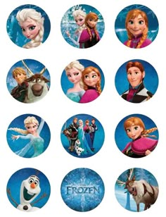 the disney frozen princesses are depicted in this set of sticker circles, which include characters from various films