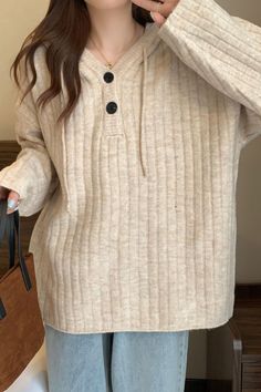 knit hoodie, autumn outfit idea Cozy Brown Hoodie Sweater, Cozy Beige Button-up Sweater, Cozy Brown Hoodie, Cozy Brown Buttoned Sweater, Brown Cozy Hoodie, Aesthetic Sweaters, Knit Hoodie, Autumn Outfit, Outfit Idea