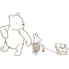 a drawing of a teddy bear pulling a toy car