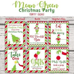 printable christmas party signs with the grin's name and other holiday sayings