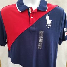 New Boy's "Polo Ralph Lauren" Polo Shirt, Navy White & Red, Diagonal Design, White Signature Pony, Size: Xl (18-20), Made In China Diagonal Design, Ralph Lauren Polo Shirt, Ralph Lauren Polo Shirts, Ralph Lauren Polo, Navy White, Kids Shirts, Navy And White, Polo Ralph, Red And Blue