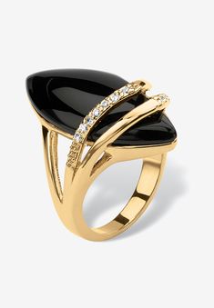 18K Gold Black Onyx Zirconia Ring Sizes 6-12, Gold | Catherines Bijoux Art Deco, Palm Beach Jewelry, Cubic Zirconia Jewelry, Black Onyx Ring, Cubic Zirconia Rings, Rings Cool, Plated Ring, Onyx Ring, Gold Plated Rings