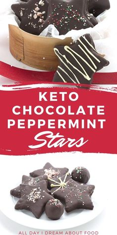 keto chocolate peppermin stars on a white plate