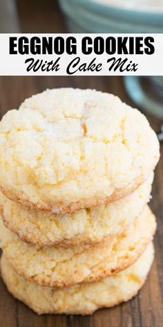 eggnog cookies with cake mix stacked on top of each other