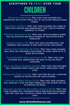 a blue and green poster with the words, bibles to pray over your children