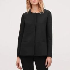 Cos A-Line Jacket. Black. Nwt. 21 1/2" Pit To Pit, 27" L, 25" Sleeve, Fully Lined, Two 6 Inch Pockets, 4 Buttons, 28 1/2" W At Bottom Black Size 8 Cos Shorts, Charcoal Blazer, Spring Blazer, Collarless Jacket, Open Sweater, Corduroy Blazer, Linen Jacket, Velvet Blazer, Tailored Blazer