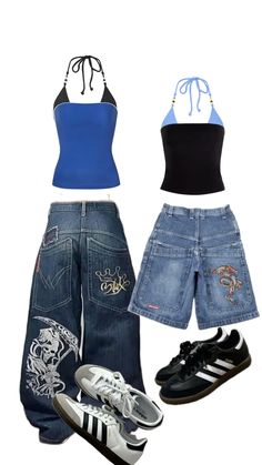 Matching Clothes Best Friends, Y2k Fits 2000s, Jorts And Bikinis, Y2k Fits Girl, Outfit Ideas With Tube Tops, Outfits With Black Tube Tops, Jorts Outfit Inspo Y2k, How To Style Black Tube Top, Jorts With Tank Top Fit