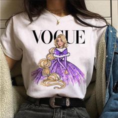 Nwt Vogue Disney Rapunzel T Shirt With Short Sleeves, And A Vogue Rapunzel, Dressed In A Beautiful, Purple Gown Sold Out Vogue Tshirt, Flame Heart, Female Tshirt, Spring T Shirts, Shirts Women Fashion, Hipster Outfits, Girls Graphic Tee, Short Sleeve Tops, Fashion Top