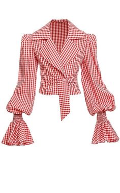 Gingham Blouse, Bishop Sleeve, Gingham Print, Cotton Tops, Look Fashion, Printed Cotton, Gingham, Chic Style, Ruffles