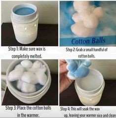 instructions for how to make cotton balls in a cup with water and air dryer