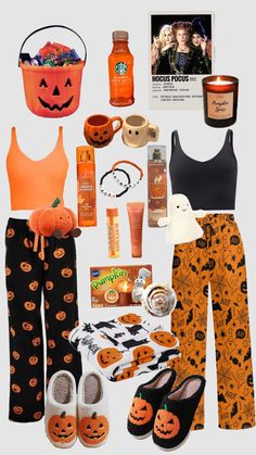 the contents of a halloween costume including pumpkins and other items