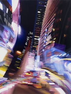 an abstract photograph of a city street at night