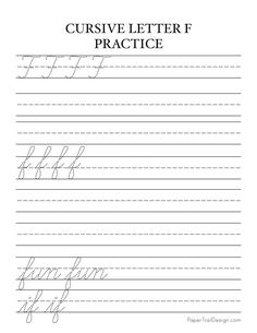 Print this free cursive handwriting worksheet for the letter F The Letter F