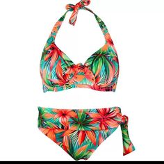 Pretty, Comfy, Flattering The Curves Yet Conseal. Orange Tropical Triangle Top Swimwear, Fitted Orange Tropical Print Swimwear, Orange Tropical Print Swimwear For Swimming, Orange Tropical Print Swimwear For Pool, Orange Tropical Print Swimwear, Orange Tropical Swimwear For Beach Party, Orange Tropical Swimwear For Sunbathing, Fitted Tropical Orange Swimwear, Fitted Orange Tropical Swimwear