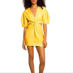 New With Tags! Great Quality. Elegant Yellow Mini Dress For Date Night, Chic Yellow Dress For Date Night, Chic Mustard Mini Dress, Yellow Mini Dress With Short Sleeves For Date Night, Yellow V-neck Dress For Night Out, Chic Yellow Mini Dress For Spring, Yellow Mini Dress For Spring Cocktail, Yellow Short Sleeve Mini Dress For Date Night, Chic Yellow Dress For Brunch