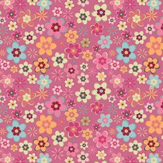 a pink background with colorful flowers on it