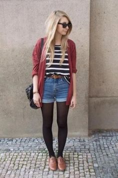 How To Wear Brown Oxford Shoes: Best 13 Stylish Outfit Ideas For Women - Secret Dresser Jumpsuit Outfit, Outfit Trends, Hipster Fashion, Shorts With Tights, Komplette Outfits, Mode Vintage, Black Tights, Mode Inspiration, Grunge Outfits