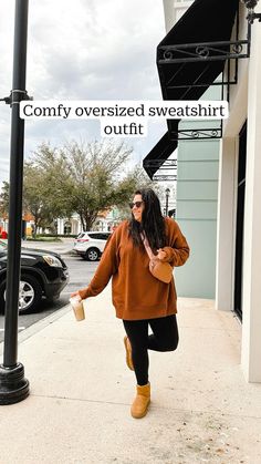 Comfy, casual, fall outfit, fall fashion, plus size fashion, leggings, Ugg boots, uggs, Nike sweatshirt, sweatshirt, outfit inspiration, outfit inspo, Nike, women’s boots, cozy fall, cozy aesthetic   Check out LTK for more  • https://www.shopLTK.com/explore/kimmymanzo Alternative Fall Fashion, Outfits For Midsize Women, Outfits For Midsize, Fall Cozy Aesthetic, Fall Fashion Plus Size, Midsize Women, Plus Size Legging Outfits, Oversized Sweatshirt Outfit, Classy Fall Outfits