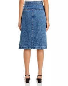 3.1 Phillip Lim Denim Wrap Midi Skirt | Bloomingdale's Denim Blue Knee-length Skirt, Dark Wash Denim Midi Skirt, Chic Dark Wash Denim Skirt, Blue Straight Leg Skirt For Spring, Spring Denim Pencil Skirt, Spring Medium Wash Knee-length Skirt, Knee-length Denim Skirt With Pockets, Spring Knee-length Lined Denim Skirt, Spring Relaxed Denim Skirt