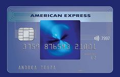 an american express credit card is shown in this image, it appears to be blue