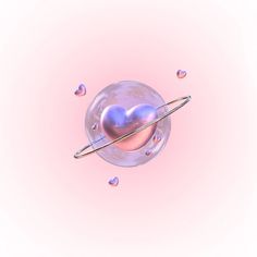 an image of two hearts in a bubble with the planet and stars around them on a pink background