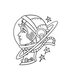 a black and white drawing of an astronaut's helmet