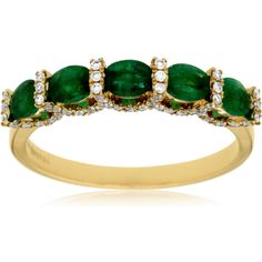 Royal 14K Yellow Gold Emerald & Diamond Ring - 0.85 Carat Emerald, 0.32 Carat Diamond Total Weight Elegant Multi-stone Cluster Ring Oval Shape, Elegant Oval Multi-stone Cluster Ring, Oval Emerald Ring With Pave Setting For Formal Occasions, Oval Cluster Ring With Pave Setting For Formal Occasions, Exquisite Oval Ring With Pavé Setting, Exquisite Oval Rings With Pave Setting, Formal Round Emerald Ring With Pave Setting, Elegant Oval Emerald Ring For Formal Occasions, Yellow Gold Multi-stone Emerald Cut Diamond Ring