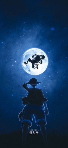 a man sitting on top of a horse under a full moon