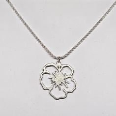 Handmade 960 Sterling Silver Hibiscus Flower.  Lightweight pendant necklace for any occasion. Sterling Silver Pendant Flower Necklace, Nickel Free, Silver Flower-shaped Metal Necklace, Nickel-free Silver Flower Pendant Jewelry, Affordable Silver Flower-shaped Necklace, Hibiscus Necklace, Hibiscus Flowers, Hibiscus