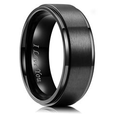 PRICES MAY VARY. ✔️TRUSTWORTHY BRAND - Since the establishment of the brand, King Will've only been doing three things. Provide high quality products, provide innovative design, provide thoughtful customer service. ✔️LOVE DESIGN - BASIC Collection: Plain 8mm black plated stainless steel wedding ring laser etched I Love You. Wear the oath on your hand, let the love surround you. ✔️QUALITY HANDICRAFT - Select environmentally-friendly stainless steel, high polished smooth innerface. Wear the advant Black Tungsten Rings, Wedding Black, Black Tungsten, Tungsten Carbide Rings, Vintage Punk, Engagement Bands, Titanium Rings, Tungsten Ring, Unisex Jewelry