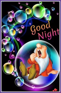 an image of a cartoon character with bubbles in the background and words good night on it