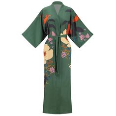 PRICES MAY VARY. 【Material】: Made of 95% polyester and 5% spandex,Feel like silk fabric with a sense of draping. Waist size--53", Sleeve length--21", Robe length-52.7". Color: Green, the robe was light as a feather, soft and comfortable, give you a different dress experience 【Pattern】: Beautiful Flower, the pattern of the kimono robe is unique and original design, to show the personal charm; Ankle length design; Opening and closing of inner frenulum, it comes with a cloth belt 【High quality and Very Short Dress, Old Shanghai, Moda Hippie, Mode Kimono, Estilo Hippy, Beautiful Kimonos, Rockabilly Dress, Cap Dress, Womens Kimono