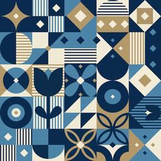 an abstract blue and beige pattern with geometric shapes