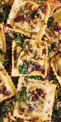 pasta with spinach and cheese in a pan