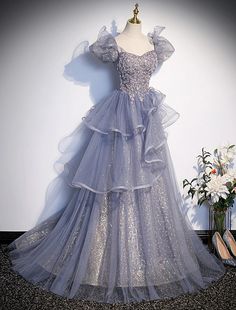 Ball Gown Quinceanera Dresses Princess Dress Performance Floor Length Short Sleeve Square Neck Tulle with Crystals Ruffles Quinceanera Dresses Princess, Coming Of Age Ceremony, Gaun Tulle, Ball Gown Quinceanera Dresses, Dresses Princess, Dress Cake, Prom Dresses Ball Gown, Coming Of Age, Long Prom Dress