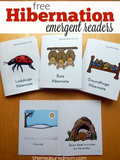 four children's books with the title free hibernation emergent readers