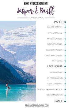 the best stops between jasper and banff in canada, with text overlaying it