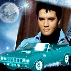 elvis presley with his car in front of the moon