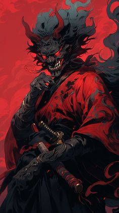 Oni Fantasy Art, Oni Ninja, Oni Art, Oni Samurai, Samurai Illustration, Japanese Art Samurai, Samurai Tattoo Design, Japanese Oni, Samurai Anime