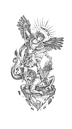 St Michael Tattoo Design For Men, Men’s Tattoo Stencils, Archangel Tattoo Design, Saint Michael Tattoo Design, Half Back Tattoo, 1999 Tattoo Ideas, Mens Body Tattoos, Men Sketch, Compass Tattoos