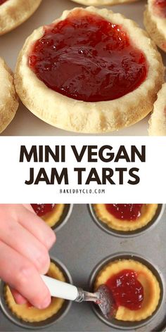 mini vegan jam tarts in muffin tins with the title overlay