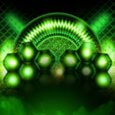 an abstract green background with lights and shapes