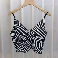 Zebra Animal Print Pattern Knit Cropped Tank Top Cami Excellent Condition- Never Worn One Size But Fits Like A Small Black Knit Cami Top, White Zebra Print Tops For Summer, Trendy Black Zebra Print Tops, White Casual Cami Knit Top, White Zebra Print Casual Tops, Spring Zebra Print Tops For Beach, Spring Beach Zebra Print Tops, Casual Sleeveless Zebra Print Top, Spring Zebra Print V-neck Top