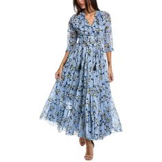 About The Brand: Bold Prints And Unique Silhouettes For The Modern Woman. Eden Maxi Dress In Cardif Magnolia Soft Blue With Ruffle Collar, Tiered Shirring, 3/4-Length Sleeves, And Belted Waist Approximately 55.5in From Shoulder To Hem Model Is 5'11 And Is Wearing A Size 6. Measurements May Vary Slightly By Size. Tie-Neck Closure 100% Cotton Dry Clean Only Imported Spring Formal Maxi Dress With 3/4 Sleeve, Elegant 3/4 Sleeve Dresses For Garden Party, Elegant Dresses For Garden Party With 3/4 Sleeve, Spring Cocktail Midi Dress With 3/4 Sleeves, Summer Cocktail Midi Dress With 3/4 Sleeve, Formal Maxi Dress With 3/4 Sleeves For Summer, Summer Formal Dresses With 3/4 Sleeve, Formal Summer Dress With 3/4 Sleeves, Summer Blue Maxi Dress With 3/4 Sleeves